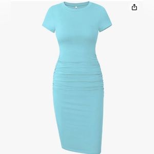 Missufe Women's Short Sleeve Ruched Cotton Casual Sundress Knee Length Bodycon